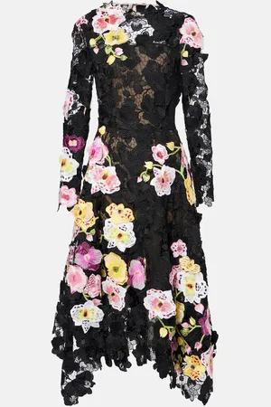 Oscar de la Renta Abito lungo in guipure florale