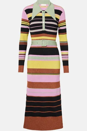 RIXO London Abito midi in maglia a righe con lamé