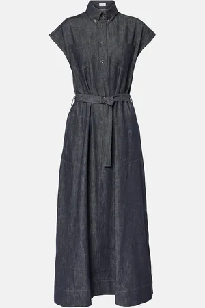 Brunello Cucinelli Abito lungo in jeans con cintura