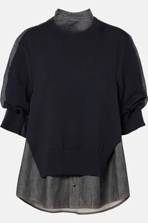 SACAI Pullover in denim e misto cotone
