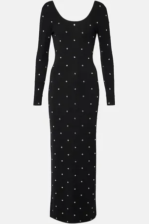 VERSACE Abito midi in lana vergine con cristalli