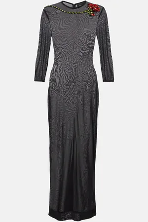 Simone Rocha Abito lungo in mesh con cristalli