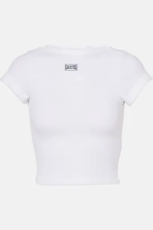 Jean Paul Gaultier Top cropped in jersey di cotone con logo