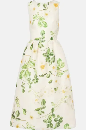 MONIQUE LHUILLIER Abito midi in raso di seta con stampa