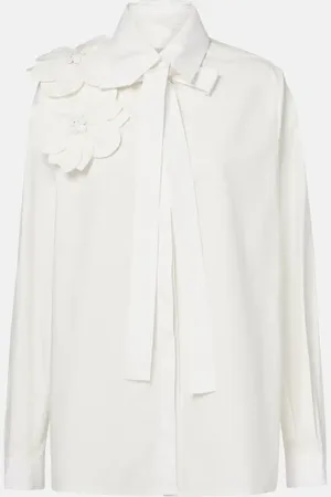 Elie saab Camicia in popeline di cotone con applicazioni floreali
