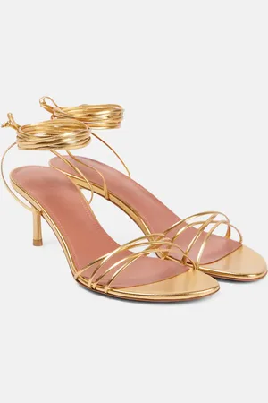 Amina Muaddi Sandali Lori 60 in pelle metallizzata