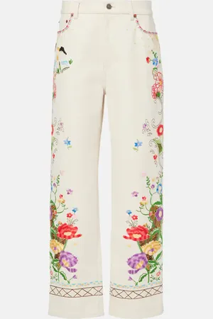 VALENTINO Jeans regular con ricamo a vita alta