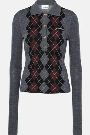 Ganni Pullover stile polo in lana a rombi