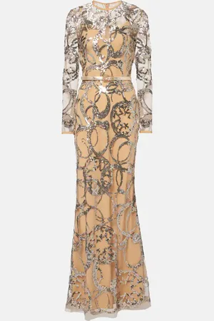 Elie saab Abito lungo in tulle con paillettes