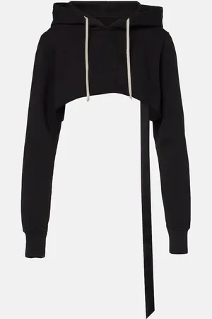 Rick Owens Felpa cropped in cotone con cappuccio