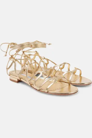 Manolo Blahnik Sandali Fawdaflat in pelle metallizzata