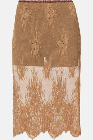 JACQUES WEI Gonna midi in pizzo con pelle