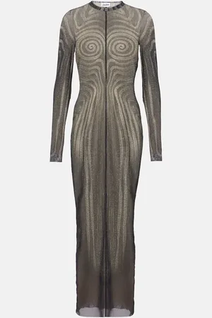 Jean Paul Gaultier Abito lungo Spiral in mesh con stampa