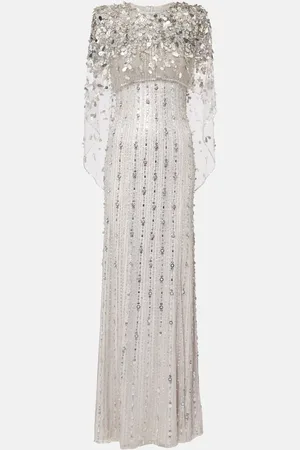 Jenny Packham Abito lungo Nettie in tulle con applicazioni