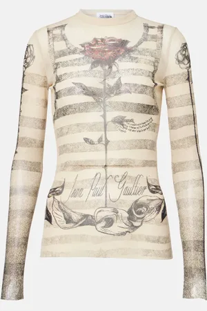 Jean Paul Gaultier Top in mesh con stampa a righe