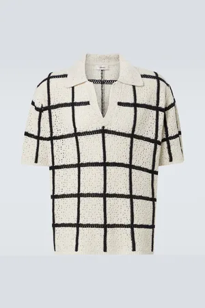COMMAS Polo in crochet di cotone e lana a quadri