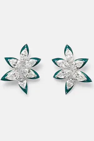 Kamyen Orecchini asimmetrici in oro bianco 18kt con smalto e diamanti