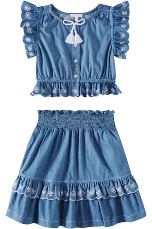 PATACHOU Top e gonna di jeans con ricamo
