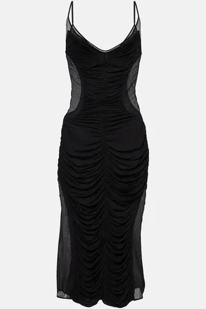MUGLER Abito midi in mesh con ruches