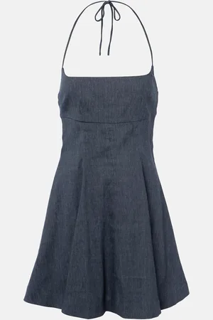 Staud Abito corto Leone in denim di misto lino