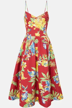 Ralph Lauren Abito midi in cotone con stampa floreale