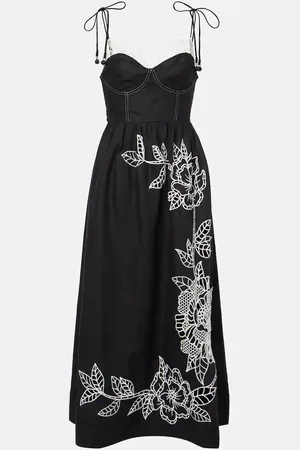 Farm Rio Abito midi in lino con pizzo