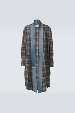 GREG LAUREN Cappotto in cotone a quadri con denim