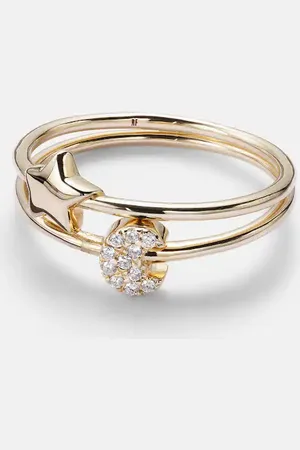 Roxanne First Set di anelli Mini Moon and Star in 14kt con diamanti