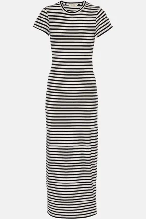 NILI LOTAN Abito midi in jersey di cotone a righe