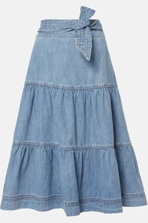VERONICA BEARD Gonna midi Armida in jeans a balze