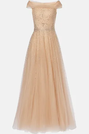 Jenny Packham Abito lungo Shayla in tulle con cristalli