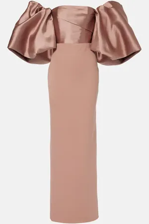 Solace Abito lungo off-shoulder Floris con raso