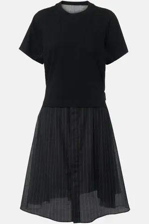 SACAI Abito corto in jersey di cotone e organza