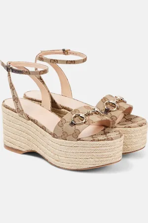 Gucci Espadrillas Lady Horsebit GG Canvas con zeppa