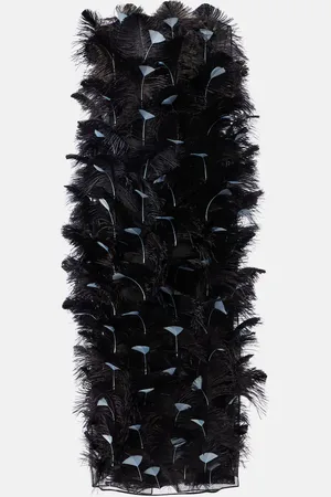Prada Abito midi in organza di seta con piume