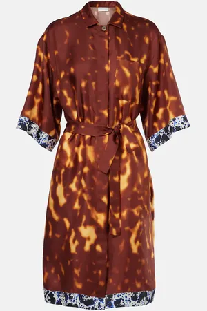 DRIES VAN NOTEN Abito chemisier in seta con stampa