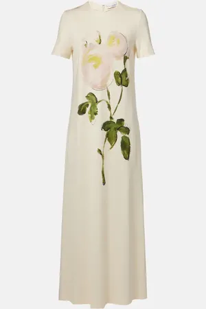 Oscar de la Renta Abito lungo Painted Roses in jersey