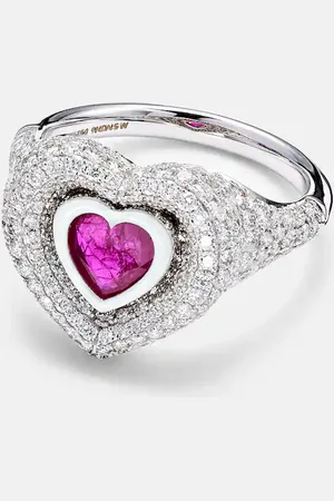 Kamyen Anello per mignolo Manaal 2.0 in oro bianco 18kt con rubino e diamanti