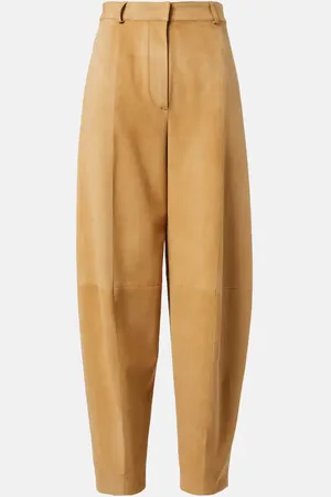 Loro Piana Pantaloni tapered in suede a vita alta