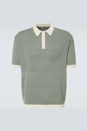 CANALI Polo in lino e seta a quadri