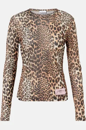 Ganni Top in mesh con stampa leopardata