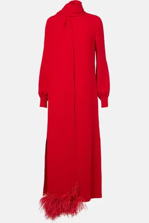 VALENTINO Abito lungo in Cady Couture con piume