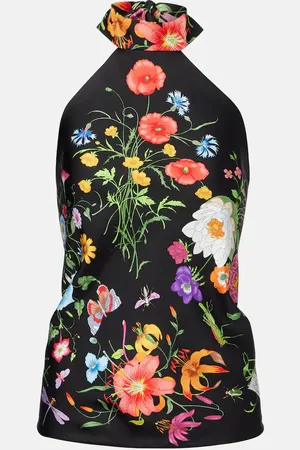 Gucci Top in twill di seta con stampa floreale
