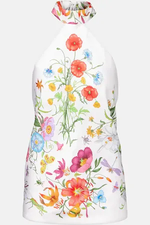 Gucci Top in twill di seta con stampa floreale