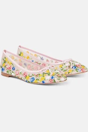Manolo Blahnik Ballerine Verdino in mesh con ricami