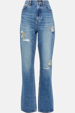 AREA Jeans bootcut distressed con cristalli