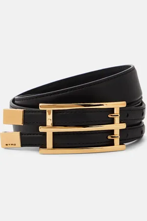 Etro Cintura sottile in pelle Double Buckle