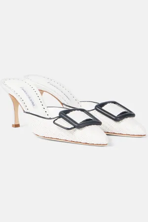 Manolo Blahnik Mules Maysale 70 in rafia con pelle