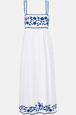 Juliet Dunn Abito midi in cotone e lino con ricamo