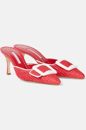 Manolo Blahnik Mules Maysale 70 in rafia con pelle